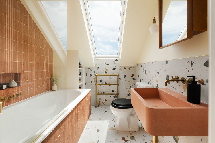 Desain kamar mandi terrazzo unik, Sumber: kitchensbedroomsandbathrooms.com
